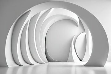 Poster - Curving walls in white interior architecture. Generative AI