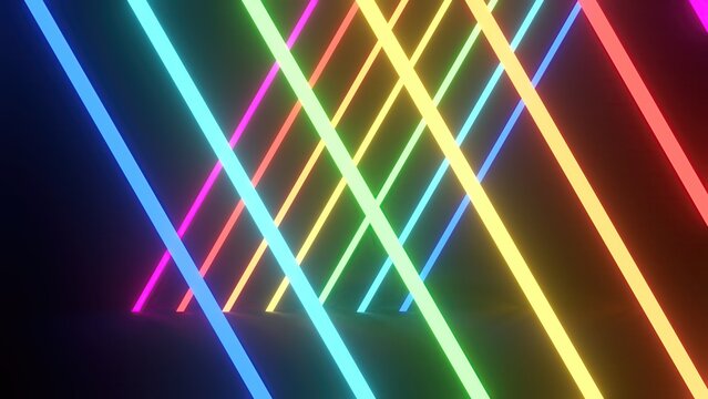 Wall Mural -  - Rainbow -colored light -colored diagonal neon sign abstract, dramatic, modern and luxurious 3D Rendering graphic design element material