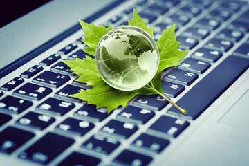 Canvas Print - Laptop keyboard and world classic globe