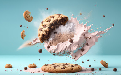 Wall Mural - Chocolate cookies - illustration created with Generative AI technology