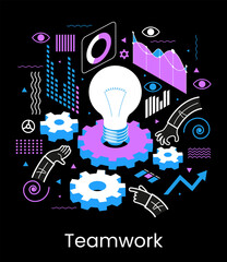 Poster - page template of teamwork. modern 3d isometric vector illustration of web page.