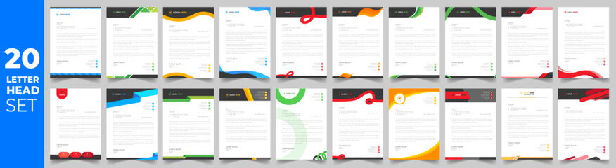 set of 20 letterhead bundle mega collection, letterhead template set, corporate business letter head