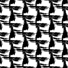 Poster - Abstract seamless pattern. Repeating black brush strokes isolated on white background. Repeating hand drawn grunge paint. Monochrome repeat design for prints. Ink lines texture. Vector illustration