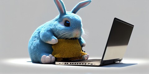 3d rendered Illustration of Programmer easter bunny on laptop. Generative AI