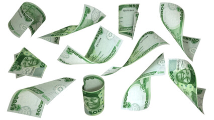Aufkleber - 3D rendering of 500 Nigerian naira notes flying in different angles and orientations