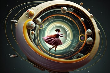 Wall Mural - merry go round in space, concept of orbital flight and celestial navigation, created with generative