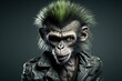 Monkey in punk style, studio lighting, neutral background, concept of Punk Attitude and Studio Portrait, created with Generative AI technology