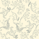 Linear pattern of realistic dinosaurs to decorate a kids book. Vector clipart