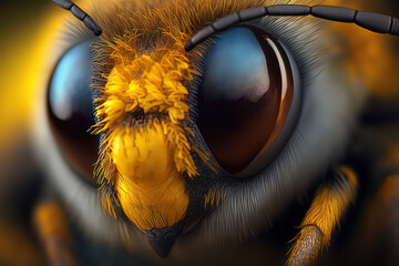 bee close up of an eye with a lens