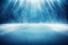 Snow And Ice Background.Empty Ice Rink Illuminated By Spotlights