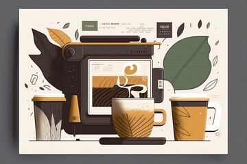 Wall Mural - Coffee illustration. Modern aesthetic espresso machine graphic design concept. Website graphic resource background.