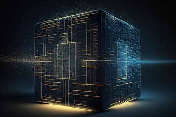 Poster - Cube or box consists matrix of digits.Futuristic, modern illustration. Innovative technologies. Generative ai