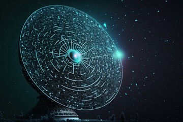 Aufkleber - Radio signal transmitted satellite dish . Futuristic, modern illustration. Innovative technologies. Generative ai