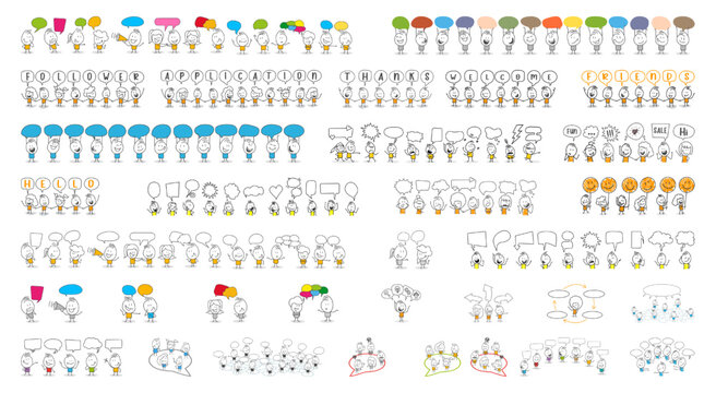 stick figures. people with speech bubbles. cartoon style. social networks, news, social networks, ch