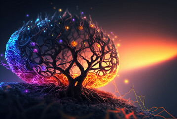 Wall Mural - abstract futuristic background with glowing lines and wires