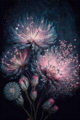 Wall Mural - fantasy beautiful flowers as firework on dark background