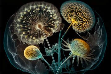 Wall Mural - glowing fantasy dandelion on dark background