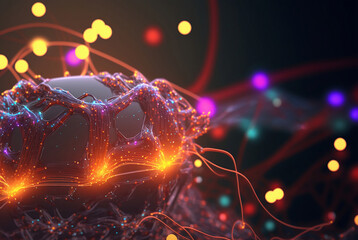 Wall Mural - abstract futuristic background with glowing lines and wires