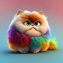 Colorful Kitty: 3D Cartoon Cat On Colorful Background, Generative AI