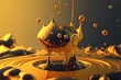 believable oil drops dropping gasoline yellow honey drops. A gold liquid vitamin pill that is oozing with machine oil. Generative AI