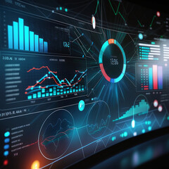 Wall Mural - modern computer virtual dashboard analyzing finance sales data and economic growth graph chart and block chain technology