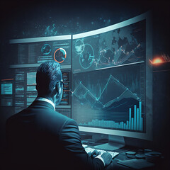 Wall Mural - modern computer virtual dashboard analyzing finance sales data and economic growth graph chart and block chain technology