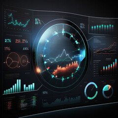 Wall Mural - modern computer virtual dashboard analyzing finance sales data and economic growth graph chart and block chain technology