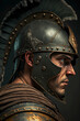 Gladiator with scary helmet ,Roman soldier, made with Generative AI