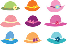 Girls Hat Colorful Vector Designs, Accessory, Art, Background, Cap, Cartoon, Clothing, Collection, Decoration, Design, Fashion, Female, Hat, Head, Icon, Illustration, Isolated, Ladies Cap, Ladies Hat