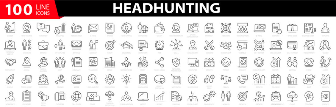 headhunting icon set. recruitment icon set included the icons as job interview, career path, resume,
