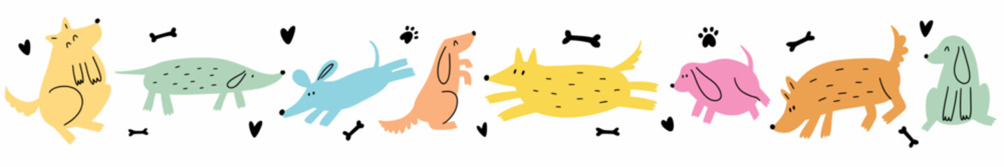 Wall Mural - Vector collection of hand-drawn dogs in doodle style	
