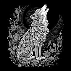 Naklejka na meble howling wolf illustration typically depicts a wolf with its head tilted up towards the moon, emitting a haunting and powerful howl. It symbolizes strength, loyalty, and wildness