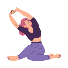 Wall Mural - Young Woman Character Yoga Practicing Standing in Asana Vector Illustration