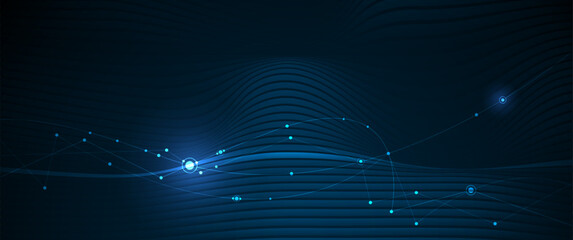 Fototapete - Vector molecule, Network Connected lines with dots, technology on blue background. Abstract internet network connection design for web site. Digital data, communication, science and futuristic concept