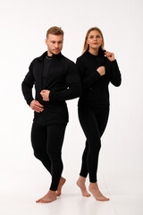 Sticker - Sports family, husband and wife in thermal clothes.