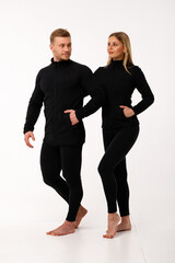 Sticker - Sports family, husband and wife in thermal clothes.