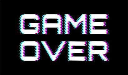 Canvas Print - Game Over Text Glitch Distortion Effect Style Vector Illustration Isolated on Black Background