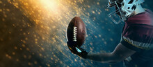 American Football Player Banner. Template For A Sports Magazine, Website, Outdoor Advertisement With Copy Space. Mockup For Betting Ads.