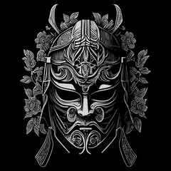 Wall Mural - Japanese samurai mask or menpo, was a crucial piece of armor worn by samurai warriors. Made of metal or leather