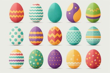 Wall Mural - Set of easter eggs flat design on white background