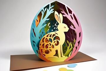 Wall Mural - Happy easter colorful paper cut rabbit egg card