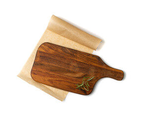 Wood Cutting Board Mockup Isolated, Vintage Chopping Board Background, Empty Cut Desk Top View