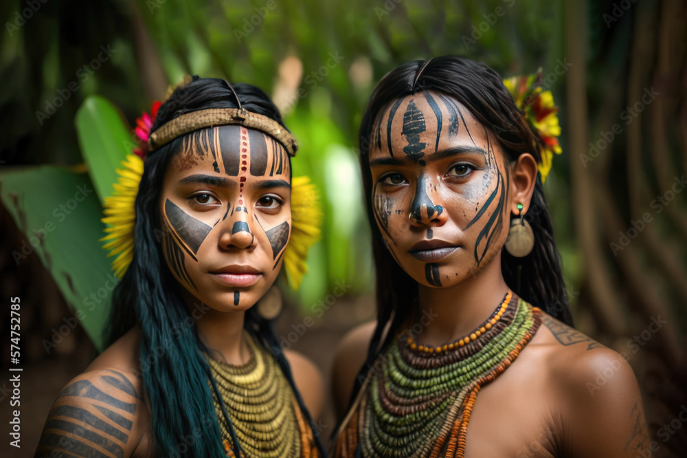 Two indigenous amazon women with face