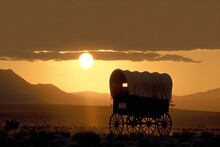 A Horse And Wagon On A Trail In The Old West. Cowboy Movie. 