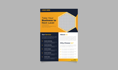 Wall Mural - Yellow color-based multipurpose flyer template with photo free.Vector design template.