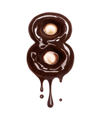 Poster - Number 8 with dripping drops is made of melted chocolate