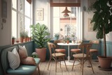 Fototapeta Lawenda - Cafe interior, Generative AI