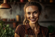 vegetables shop or home kitchen, A cheerful and smiling young adult woman exuding positive emotion. Generative AI