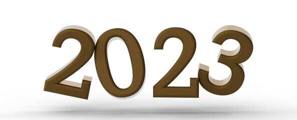 Poster - Year as Number - year 2023. 3D illustration numbers isolated white background