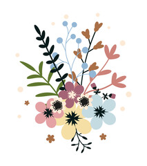 flower with leaves, floral bouquet. vector flowers. spring art. happy easter, woman day element. fol